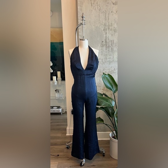 Capulet V Neck Racerback Jumpsuit in Navy - Picture 1 of 6